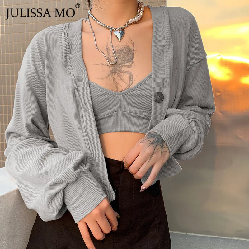 Женский вязаный свитер Julissa Mo на пуговицах с длинным рукавом Осенний серый теплый кардиган 2020| |
