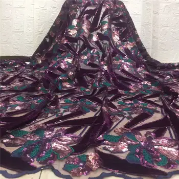 

2020 Latest Blue French Nigerian Lace Fabric High Quality Sequins Tulle African Lace Fabric Cheap Lace Wedding Tulle Lace LYX01G