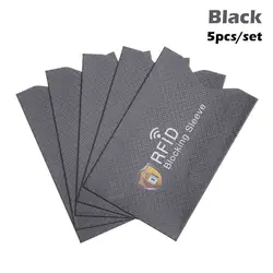 RFID Blocking Credit Card Protector Sleeves - Set of 5, Anti - Theft with Enhanced Security (Black)