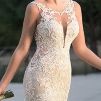 Вышивка Vestido De Noiva летнее свадебное платье русалки с кружевной аппликацией Свадебные платья кружевные свадебные платья robe de mariee - Цвет: Champagne and Ivory