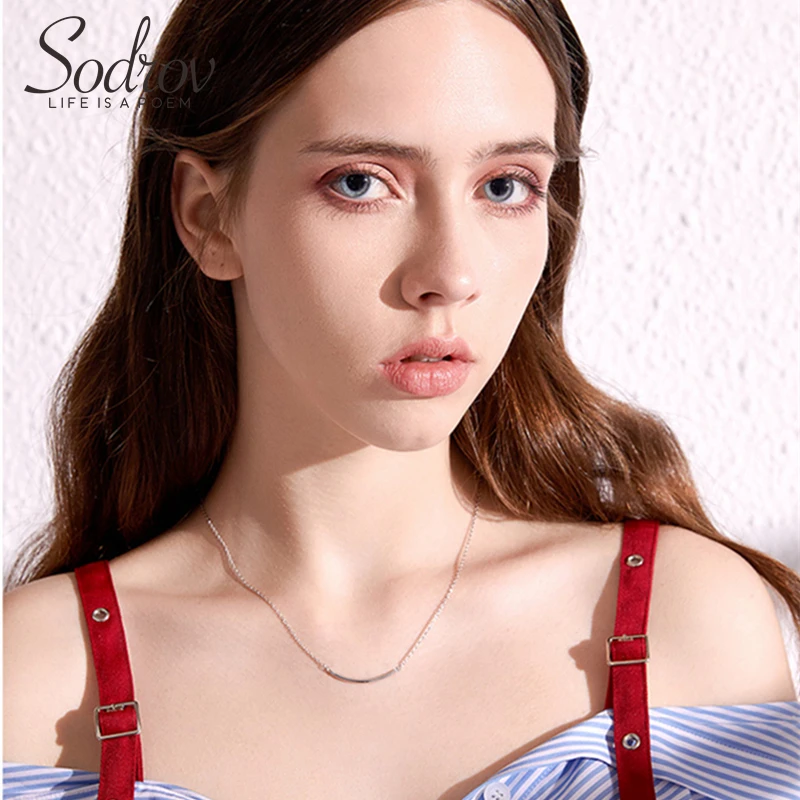 

Sodrov Chains Necklaces 925 Silver Simple Stick Pendant Necklace For Women Link Chain Fashion Jewelry Silver 925