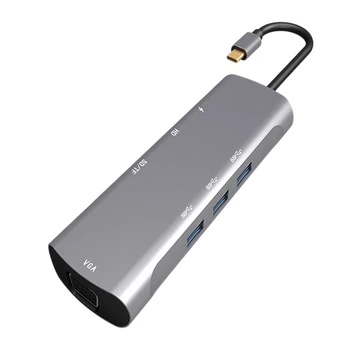 

8 in 1 USB-C Hub Type-C to HDMI VGA USB 3.0 TF Card Reader PD Charging Adapter Splitter
