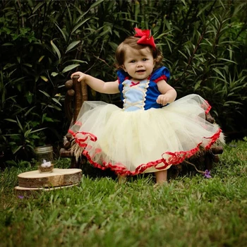 

Snow White Princess Yarn Dress Cosplay Halloween Costume For Children Girls Yellow Party Ball Gown Dress Birthday Gift Summer