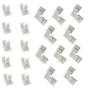

4 Pin LED Connector L Shape Corner Quick Splitter Right Angle 10mm RGB LED Strip Light Connector RGB