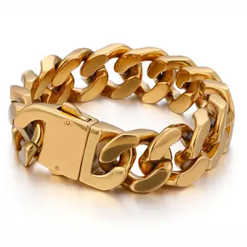 

High Quality Men's Bracelet Jewelry 22cm Stainless Steel Gold Color Heavy Chunky Link Chain Bracelets & Bangles