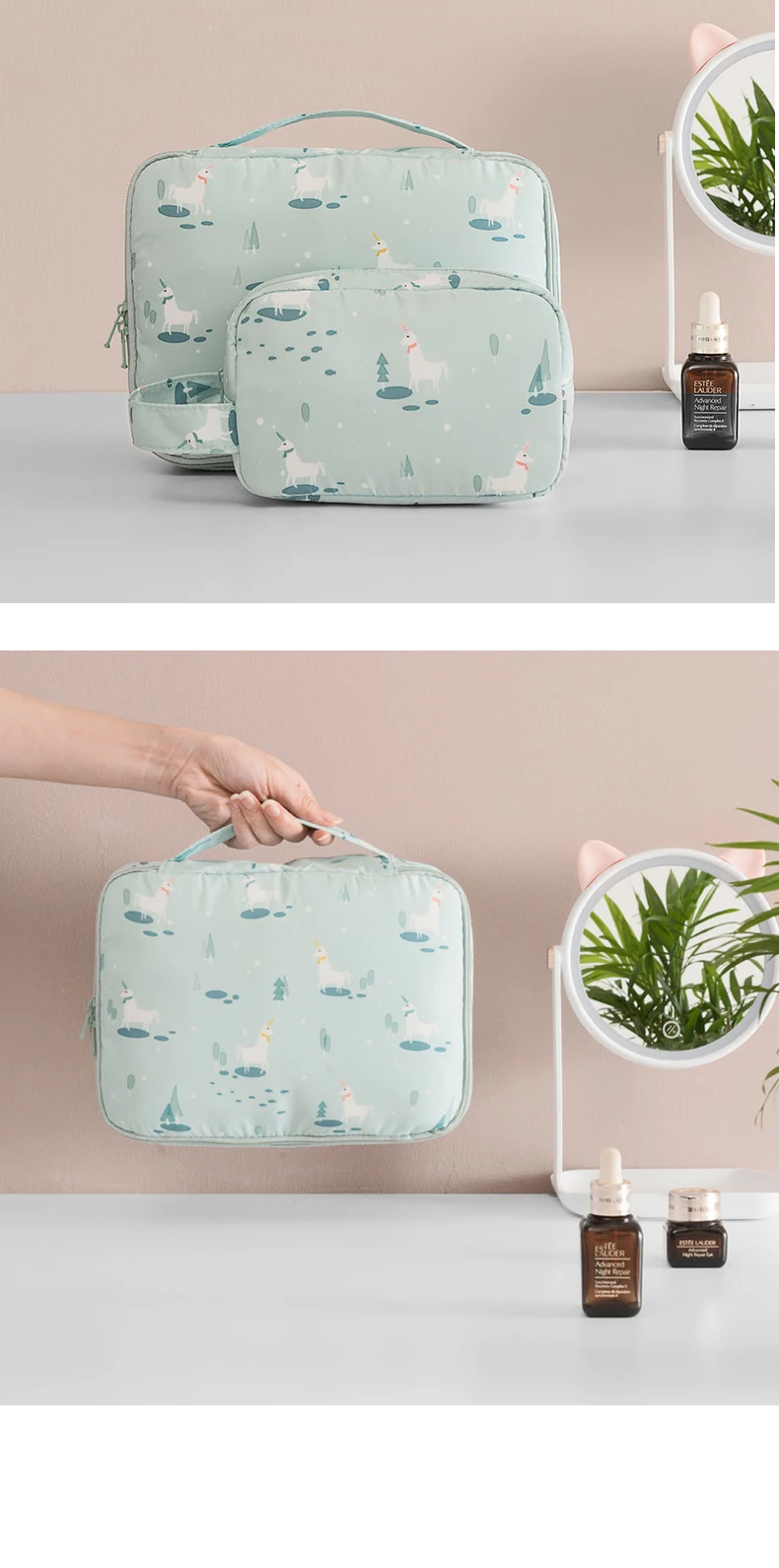 Print Geometric Pattern Thread Soft Cosmetic Womans Bag New Square Zipper Bag Fashion Cute Lady Bag Trousse De Toilette