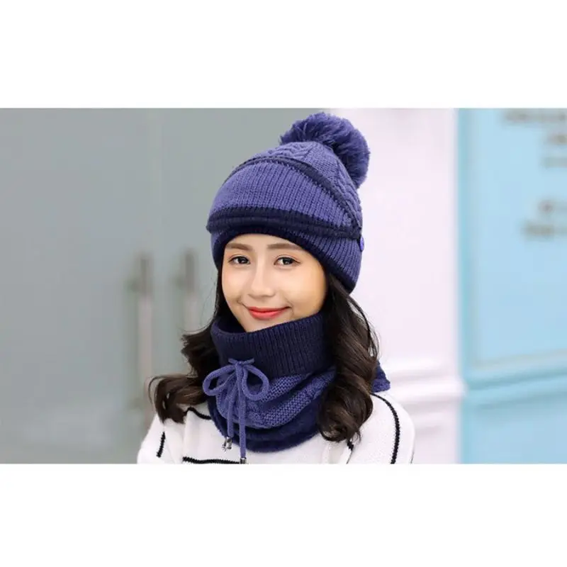 Autumn and winter ladies hat new plus velvet thick bib mask ear protection warm windproof snow knitted wool cap
