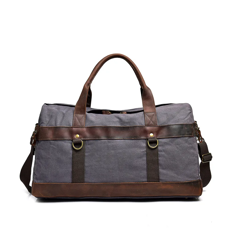 Large capacity men's portable travel bag Eur and Ame waterproof oil wax canvas cross-body luggage with crazy horse leather retro
