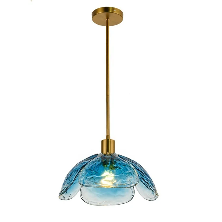 

Classic Modern Flower Shape Blown Blue Glass Chandelier Pendant Lamp Kitchen Dining Bar scandinavian