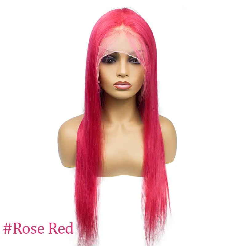 rose red Бразильские Remy прямые волосы цвет полный кружева человеческие волосы парики с детскими волосами 1"-24" омбре полный парик шнурка - Цвет: rose red