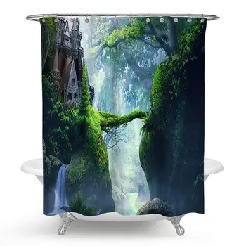 

Magical Forest Tree Shower Curtain, Magic Fairytale Woodland Forest Tree Montain Polyester Shower Curtain Set with Hooks for