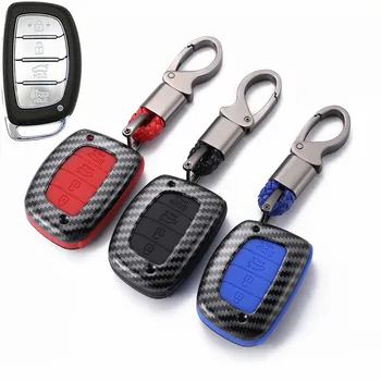 

WFMJ Carbon Fiber + Silicone Button 4 Buttons Key Cover Case Shell Fob for Hyundai Elantra Sonata Tucson Santa Fe I40 IX35 I45