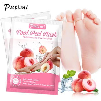 

PUTIMI 3pair Peach Whitening Foot Mask for Legs Feet Care for Heels Remove Dead Skin Moisture Exfoliating Scrub Pedicure Socks