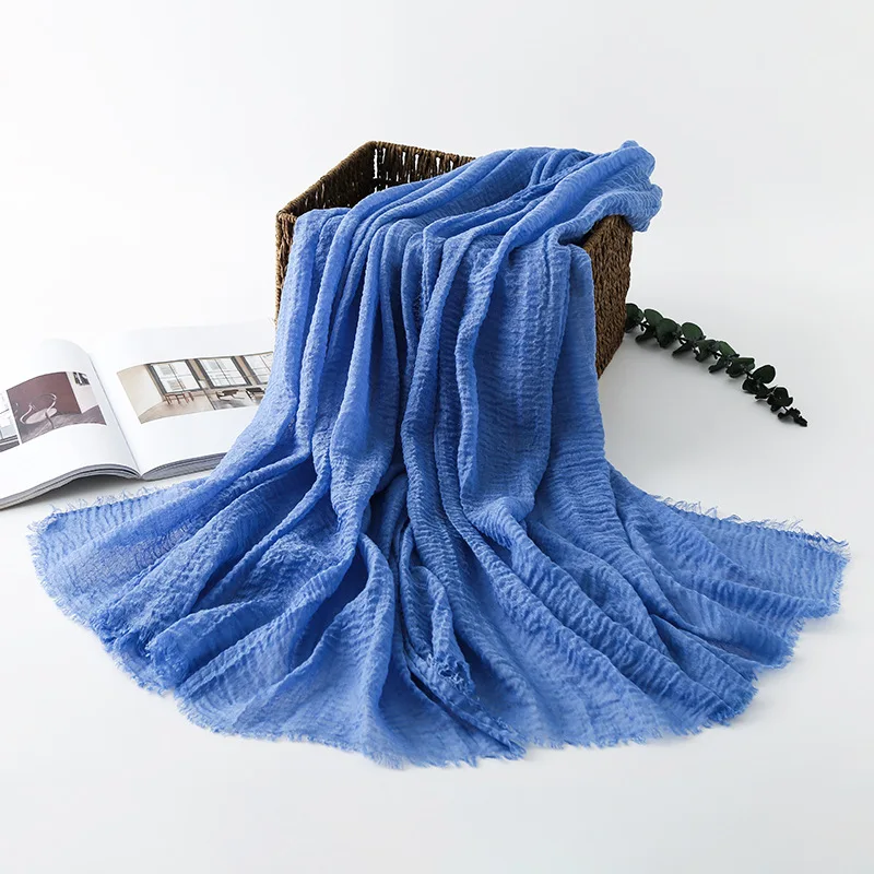 

Girl Pure Color Japanese Cotton and Linen Gift Scarf Women's Pleated Short Shawl Muslim Scarf Female 2020 Spring Autumn