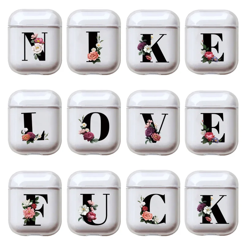 Fashion Flowers letter ABC Case For Airpods 2 luxury Transparent hard Earphone protective case Air pods cute cover | Электроника
