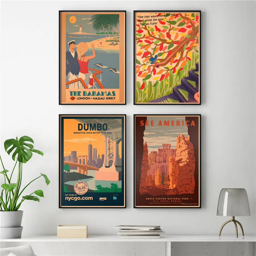 

Vintage Tourist Attraction Poster Hand Drawing Kraft Paper Wall Sticker Retro House Decor Living Room Bar Cafe Bedroom 42x30cm
