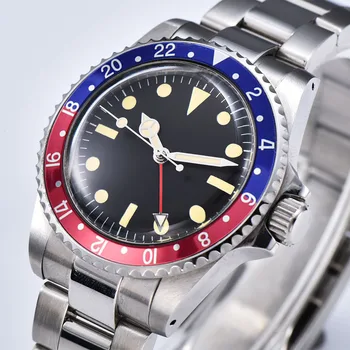 

Retro gmt Automatic Watch Men Acrylic Dome Mirror aluminum frame Stainless Luminous antique Vintage Wristwatches men's clock