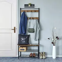 Coat hooks Stand coat rack Ndustrial Style Coat Rack with Shoe Rack Removable Hook Round Tube Metal 70x32x175 cm