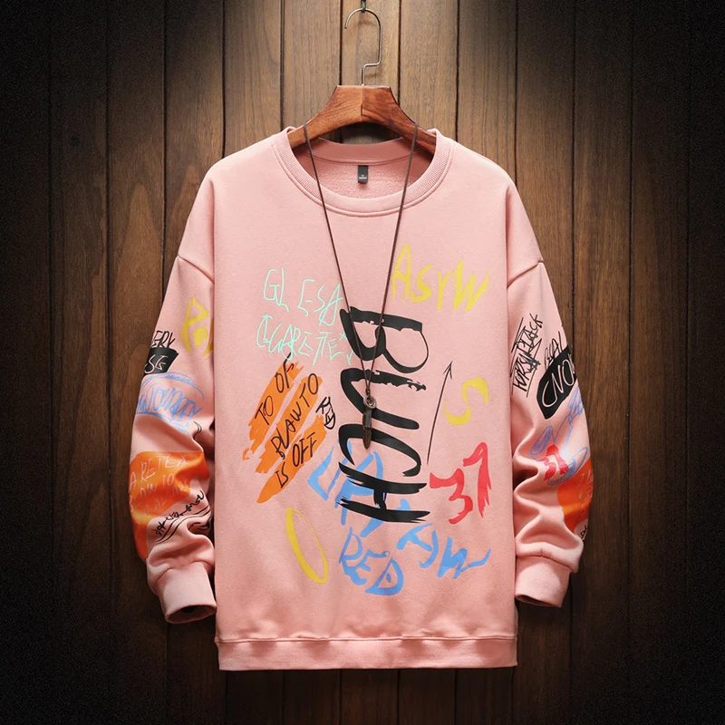 Mens Crewneck Sweatshirt Men 2023 Graffiti Oversized Japanese Streetwear Hip Hop Black Hoodie Men Sweatshirts Hoodies