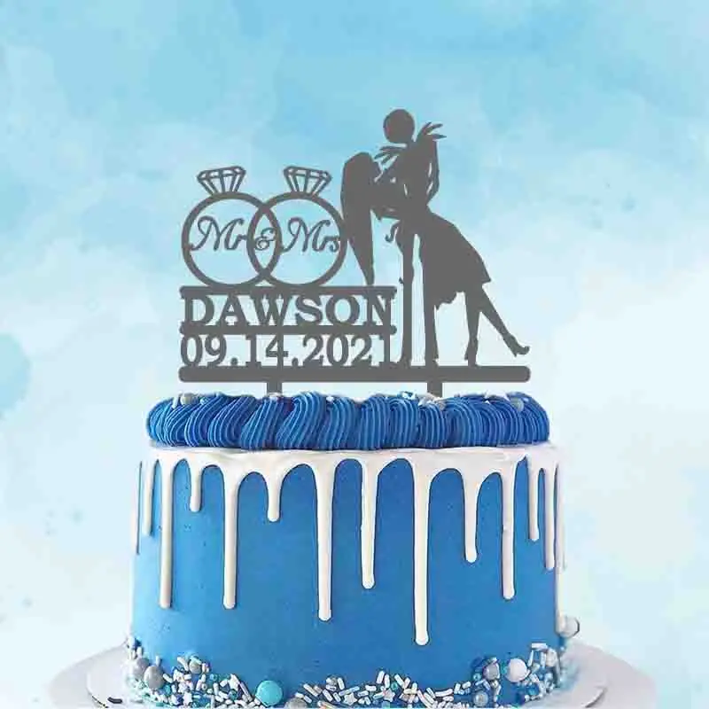 Decoration De Gateau De Mariee Personnalise Avec Nom De M Et Mme Date De Mariage Tete De Mort Jack Sally Pour Halloween Aliexpress