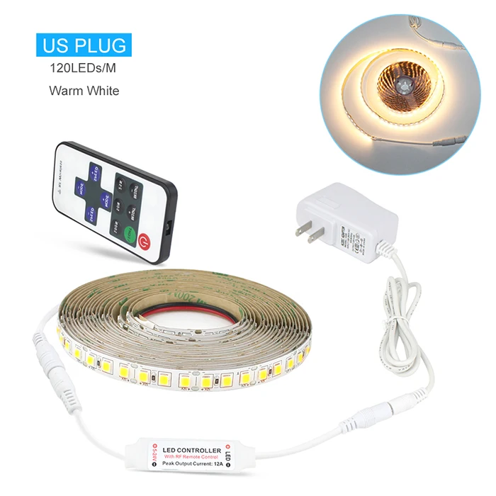 US 600led warm white 4040 SMD Светодиодная лента, теплый белый, 12 В постоянного тока, штепсельная вилка европейского и американского стандарта, светодиодный светильник с пультом дистанционного управления RF, с регулируемой яркостью, 5 м, декоративный светильник для спальни - Испускаемый цвет: US 600led warm white