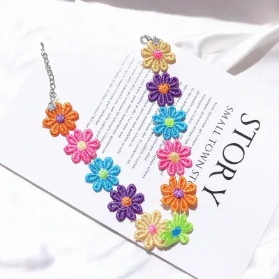 HZ корейский красочный цветок клип многослойная подвеска на серебряной цепочке металлическая линия замок цепи ожерелье для женщин ювелирные изделия - Окраска металла: 7 necklace
