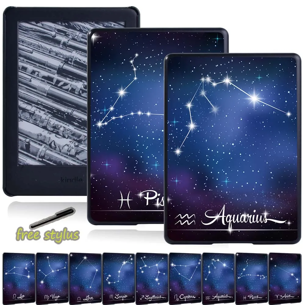 

Tablet Case for Amazon Kindle EReader Paperwhite 1/2/3/4/Kindle 8th Gen 2016/10th Gen 2019 - Star Hard Back Case + Free Stylus