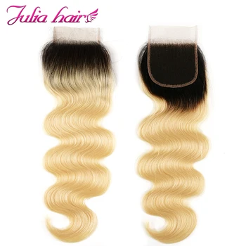 

Ali Julia Ombre Blonde Closure T1B/613 Color Brazilian Body Wave Human Hair Free Part 4*4 Inches Swiss Lace Closure Remy Hair
