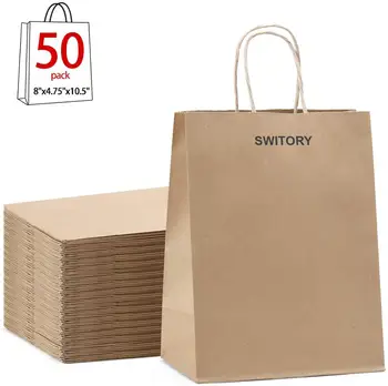 

Switory Gift Bags 8x4.75x10.5 50Pcs,Paper Party Bags, Paper Bags with Handles 100% Recyclable Paper