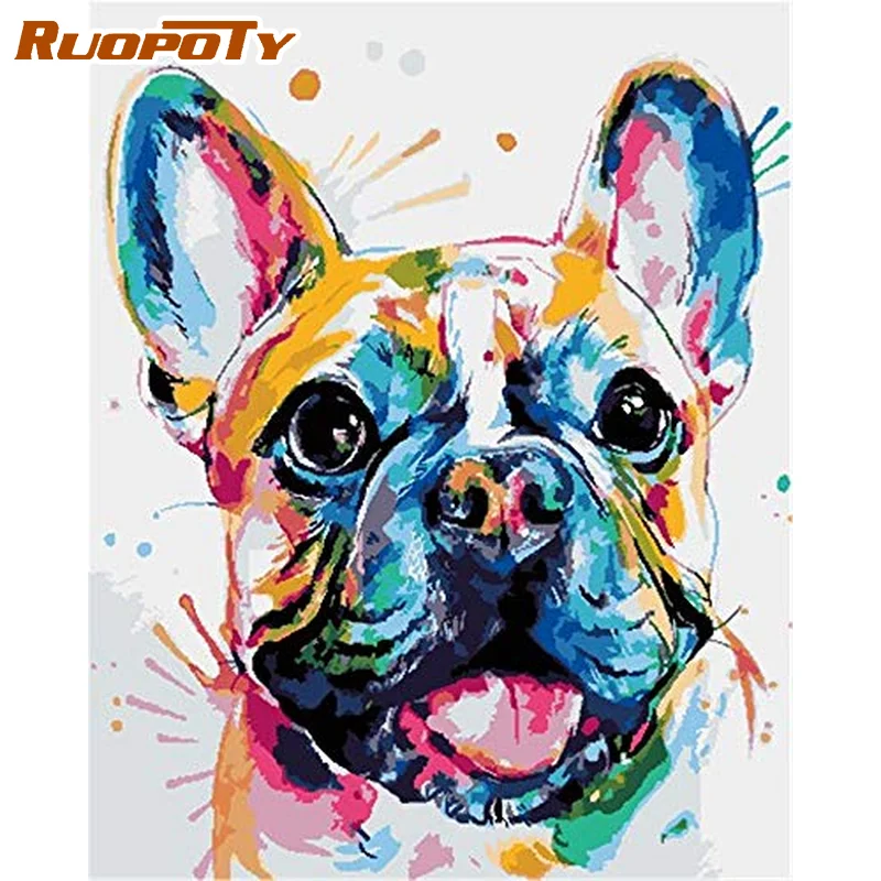 

RUOPOTY 60x75cm Frame Picture Painting By Numbers Kits Colorful Dog Animals Acrylic Wall Art Home Decors Coloring By Numbers Gif