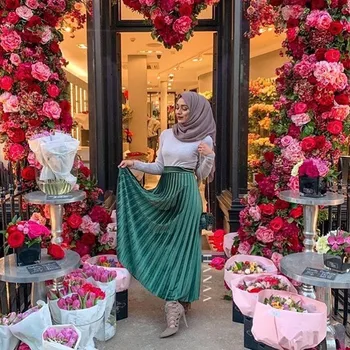 

Velvet Skirt Women Wrinkle pleated Spring 2020 High Waist Solid Draped Skirts Ladies Chic Simple A-line Skirts Muslim Clothing