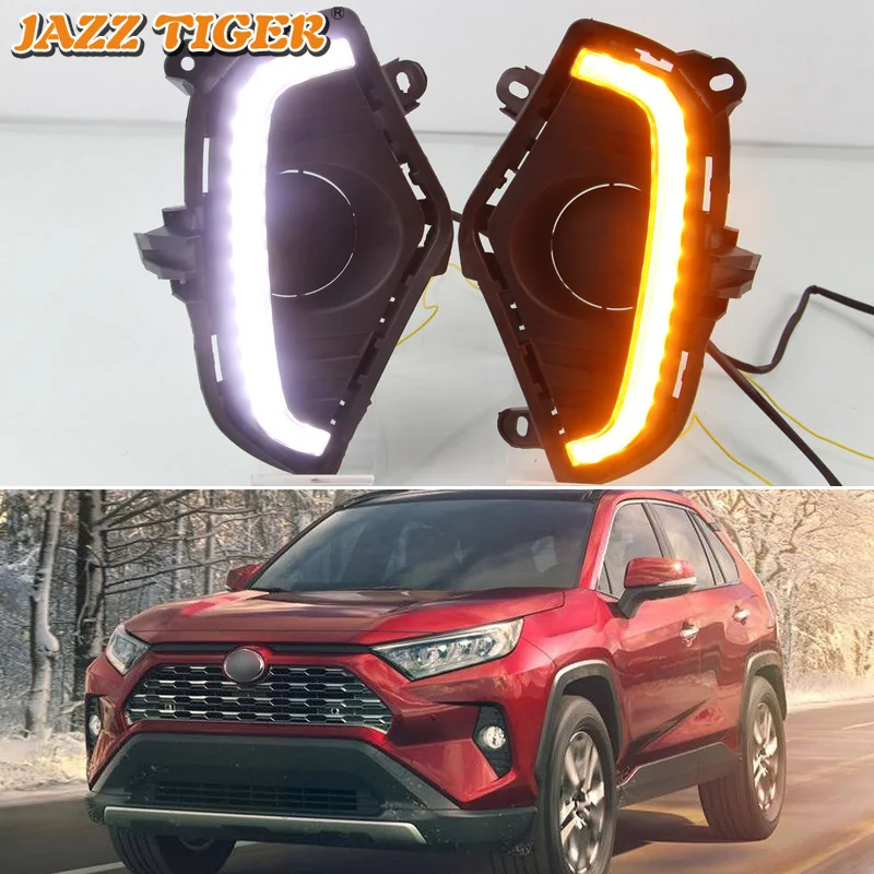 

Светодиодные дневные ходовые огни 12 В для Toyota RAV4 2019 2020 Drl с указателями поворота для автомобилей Автомобильные противотуманные фары Fso вспышки