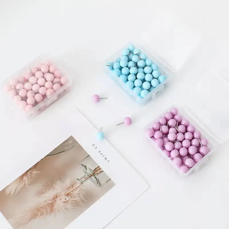 TUTU 50pcs/box coloful ball push pins thumb thumbtack board pins drawing photo wall studs office school supplies H0563