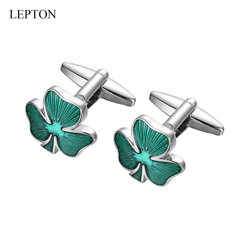 

LEPTON Green Clover Cufflinks For Wedding Mens Fashion Irish Ireland Shamrock Cuff Links Dress Shirt Cufflink Business Gifts