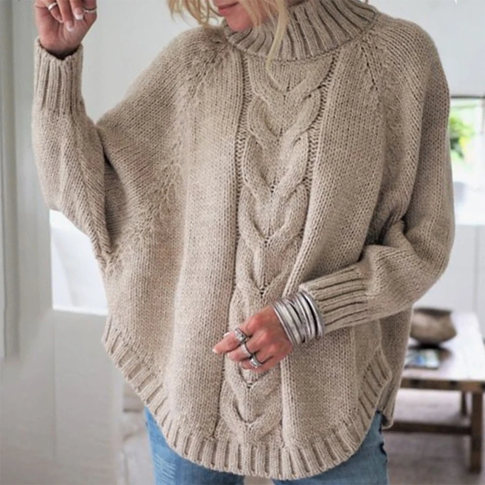 Women Turtleneck Batwing Sleeve Pullover Sweaters Autumn Winter Fashion Solid Color Long Sleeved Knit Sweater Soft Warm Jumpers | Женская