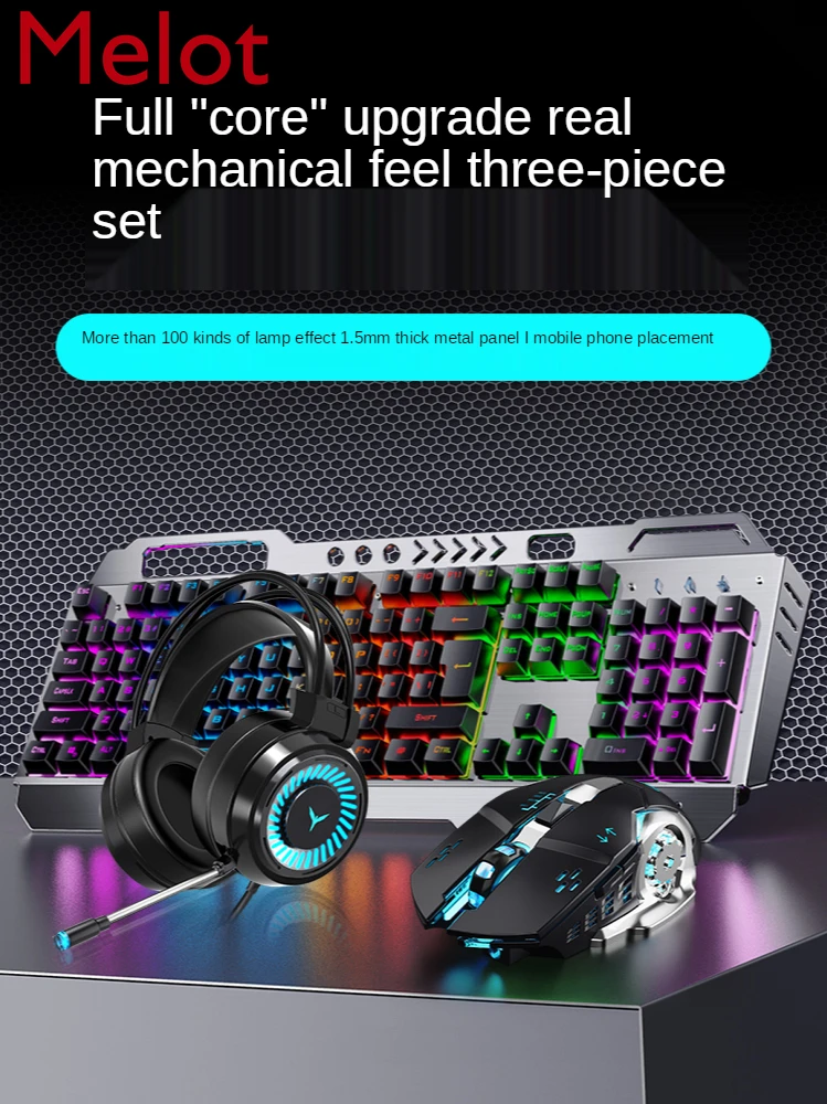 Permalink to True Mechanical Feeling Keyboard Mouse Headset Three-Piece Suit Wired E-Sports Gaming Desktop Computer Notebook