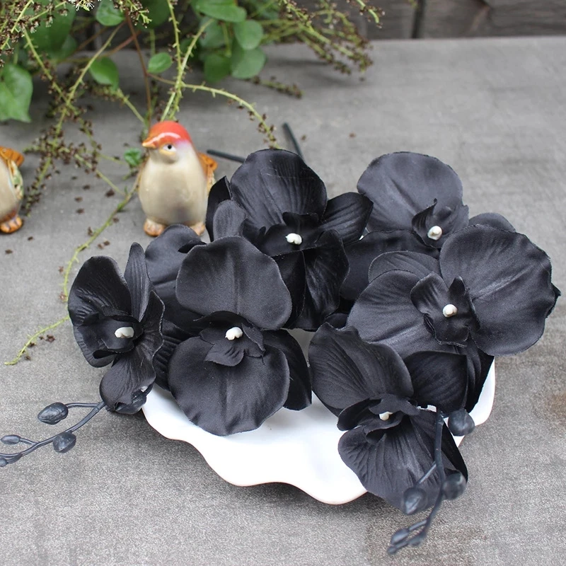 Orchidea nera ramo di fiori artificiali Phalaenopsis seta fiore finto  matrimonio disposizione dei fiori tavolo decorazione della casa puntelli  foto