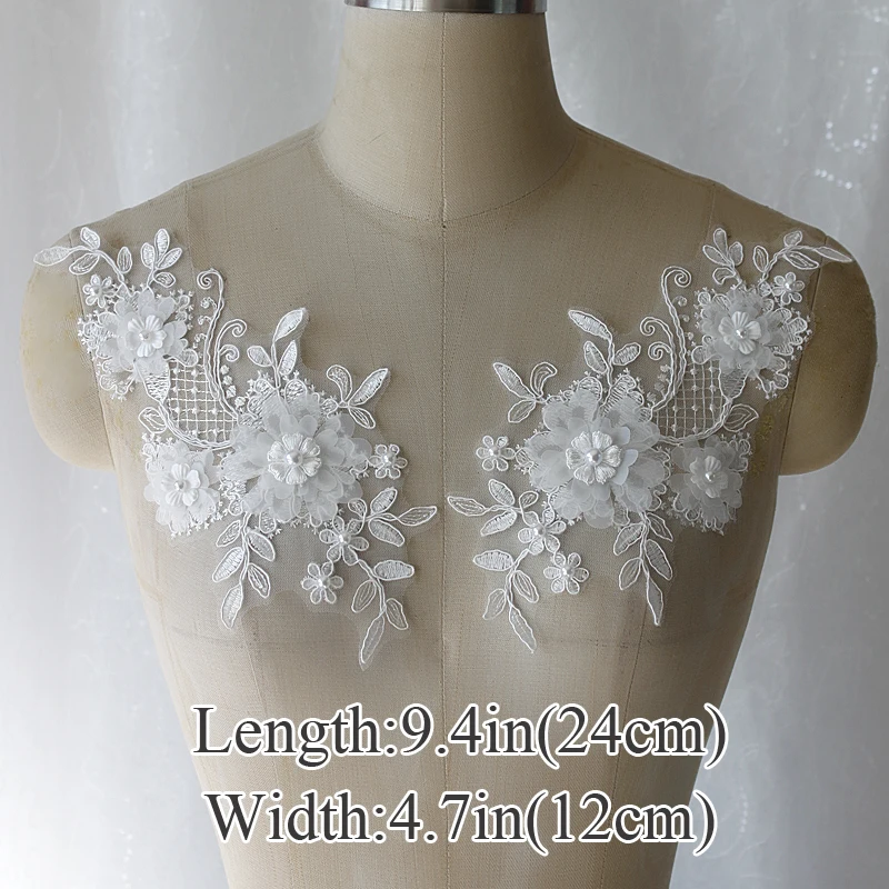 

1Pair Flower Motif Pearl Sequin Applique Fabric DecorationDIY Sewing Wedding Dress Accessories