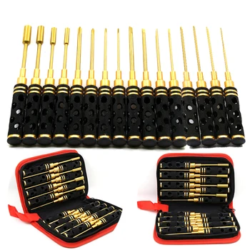 

16Pcs Hollow Titanium Plating 1.5/2/2.5/3mm Hexagon Screwdriver Spanner Box Screw Driver Tool Kit for RC Model Car Boat Airplane