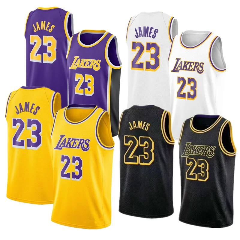 

2020 New Style LeBron James Lakers Jersey No. 23 Retro Version of the New Embroidered Shirt Yellow-Purple