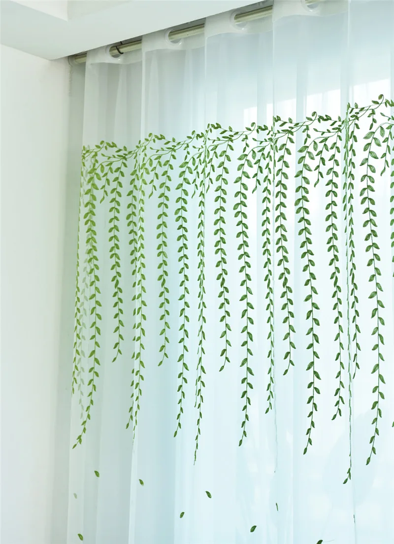 Тюлевые шторы с вышивкой в виде листьев, тюлевые шторы для гостиной, занавески на окна с зеленым растительным деревом для кухни, домашний декор, 438#2