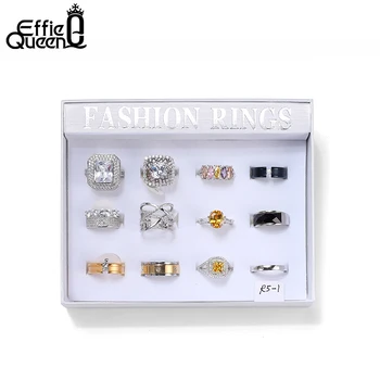 

Effie Queen Luxury Fashion Finger Rings Multi Design 12pcs/lot Fashion Ring +Zircon Ring+ Stainless Steel Rings Jewelry Gift