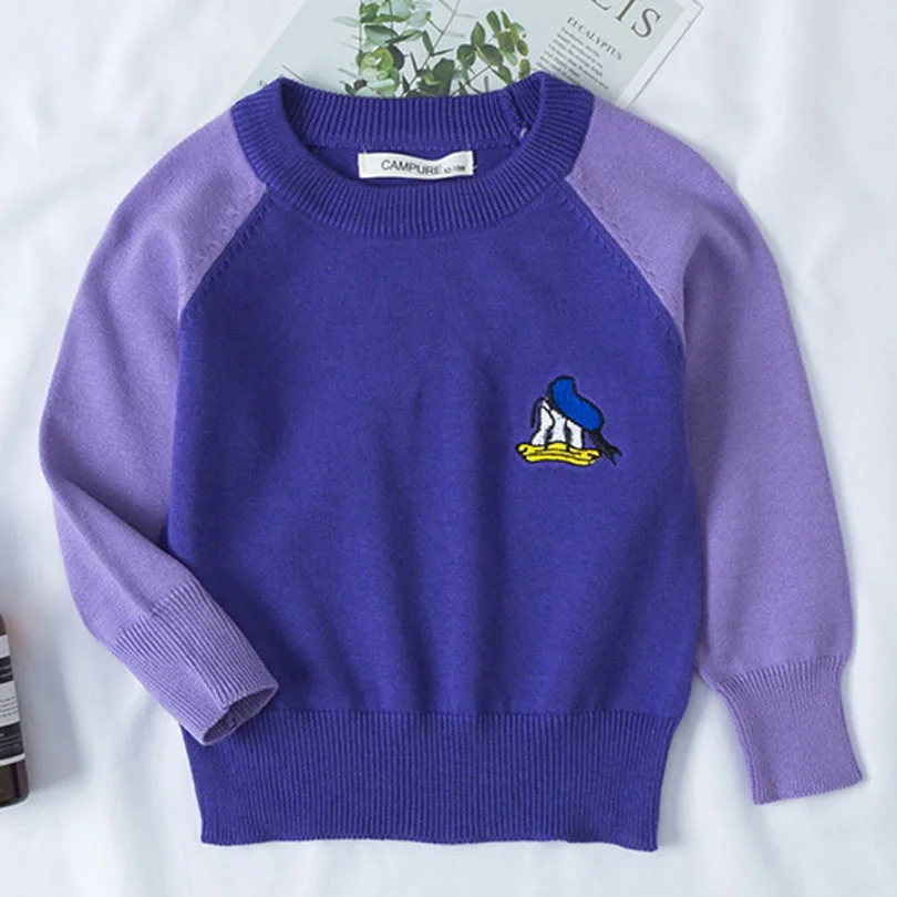 Хлопковый свитер для маленьких мальчиков осенне-зимние вязаные свитера с вышивкой Минни для девочек милые топы От 1 до 7 лет - Цвет: B