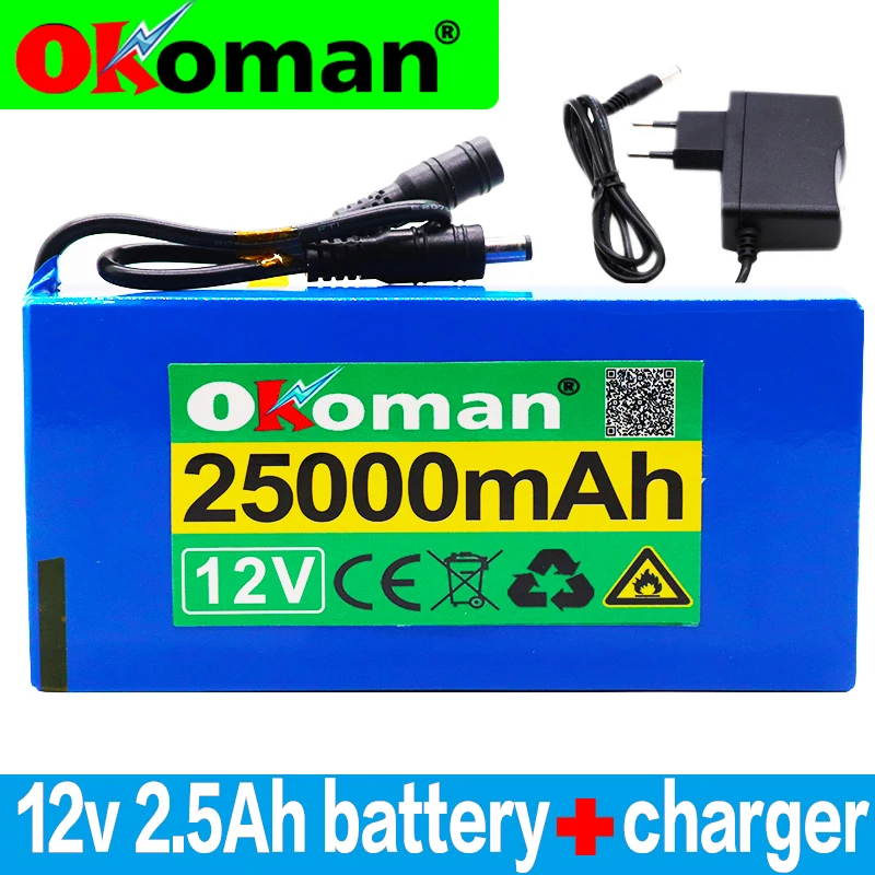 High Quality Super Rechargeable Portable Lithium-ion Battery DC 12V 25000mAh With EU Plug 12.6v 25Ah battery pack+charger | Электроника