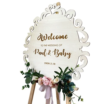 

Custom name date 1pcs flower edge engagement marriage proposal wedding decoration perpsonal party Wood welcome guide hangtag