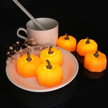 12 шт. оранжевая тыква чайные ОГНИ 3D Тыква свеча с искусственным пламенем батарея работает светодиодные Чайные светильники для Хэллоуина рождественской вечеринки