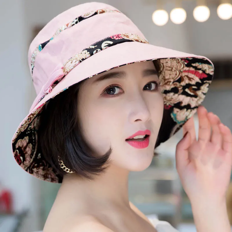 Sun Hat Women Hat W85 Hat Women's Simple Fashion Ethnic Style Sun Hat Diagonal Wide Brim UV Protection Basin Cotton