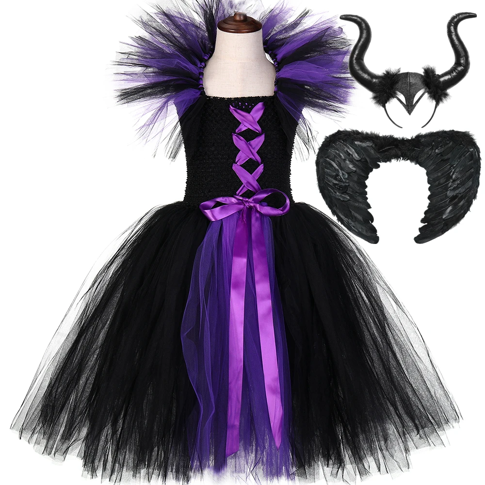 Maleficent/платье-пачка «злая королева» для девочек, вечерние костюм ведьмы для косплея на Хэллоуин, Детские бальные платья, нарядное платье для девочек 1-14 лет