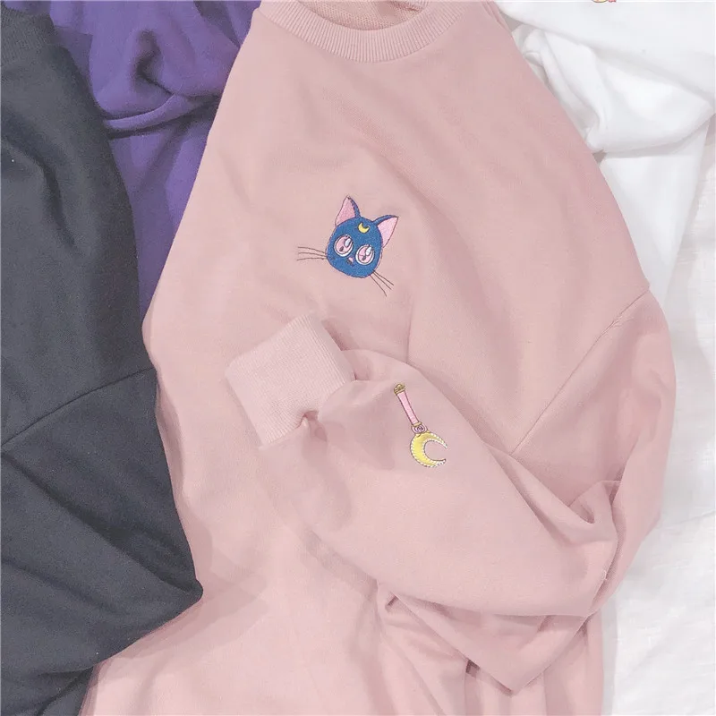 2019 Осень Harajuku стиль Kawaii тонкий свитер для женщин Сейлор Мун вышивка Косплей
