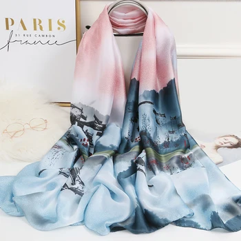 

2020 Luxury Women Satin Silk Scarf Classical Floral Beach Shawl Shining Luster Shawls Echarpe Femme Brand All-Match Hijab
